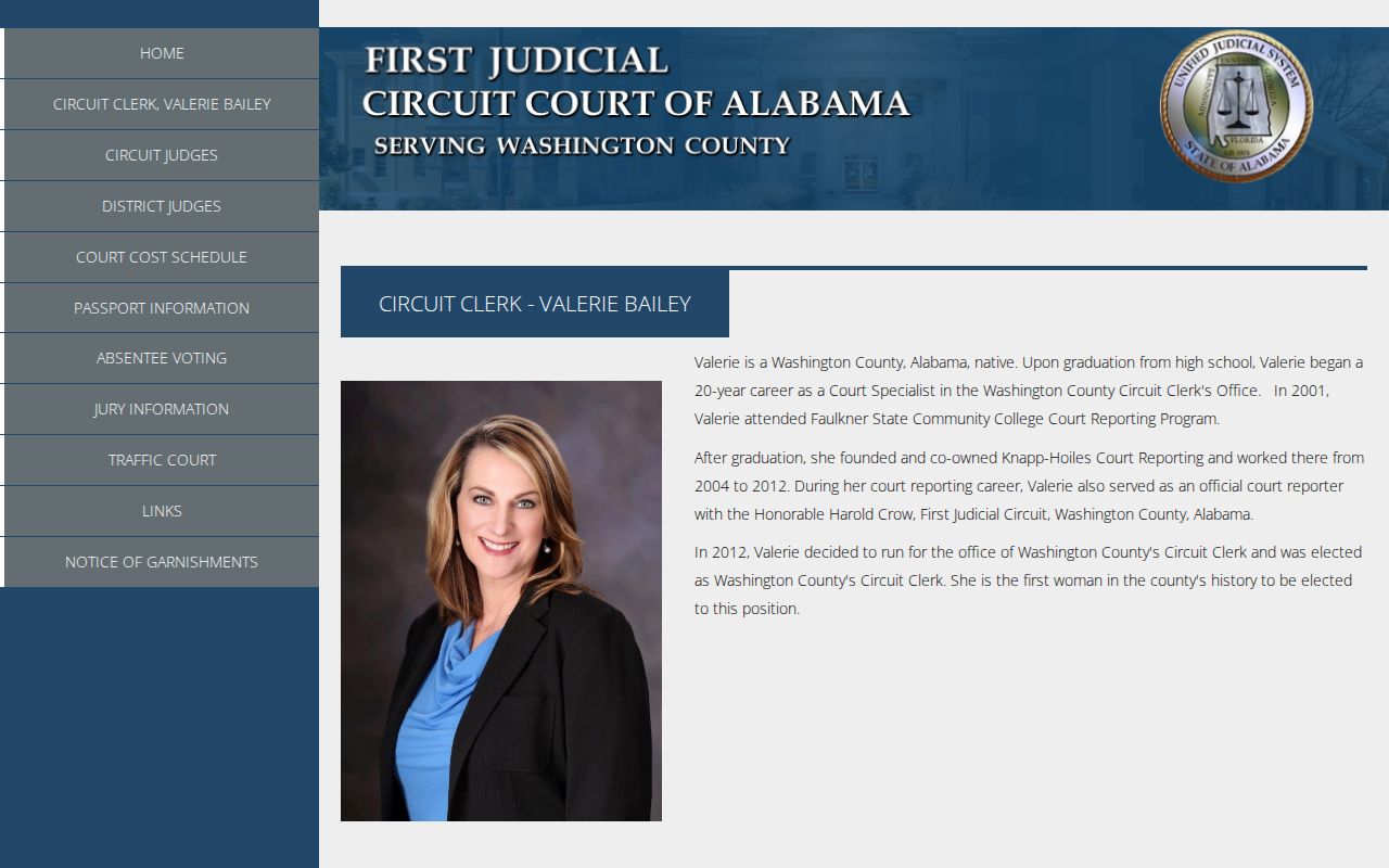 Washington County Circuit Clerk Valerie Bailey court records profile