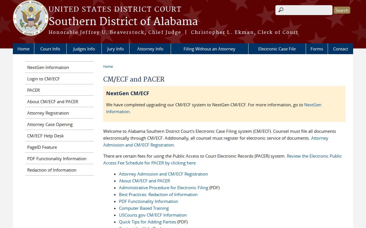 Washington County Circuit Clerk and Southern District CM ECF records access