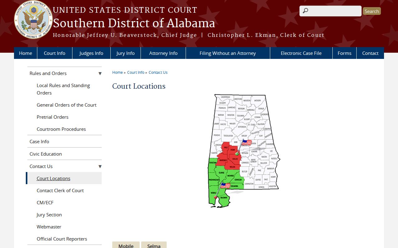 Washington County Circuit Clerk boundary with Southern District court location
