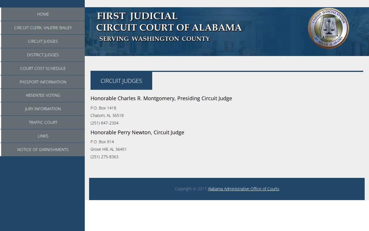 Washington County court dockets Circuit Court judge listing