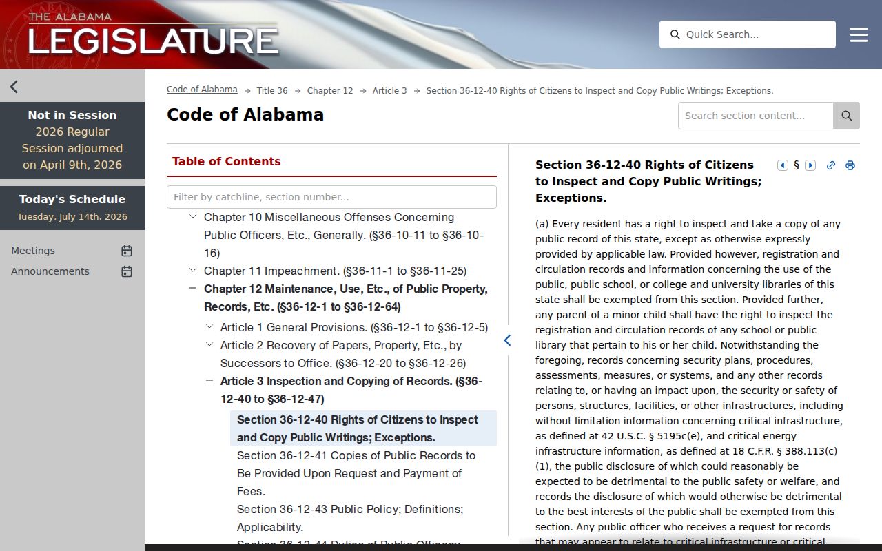 Washington County court records Alabama inspection law