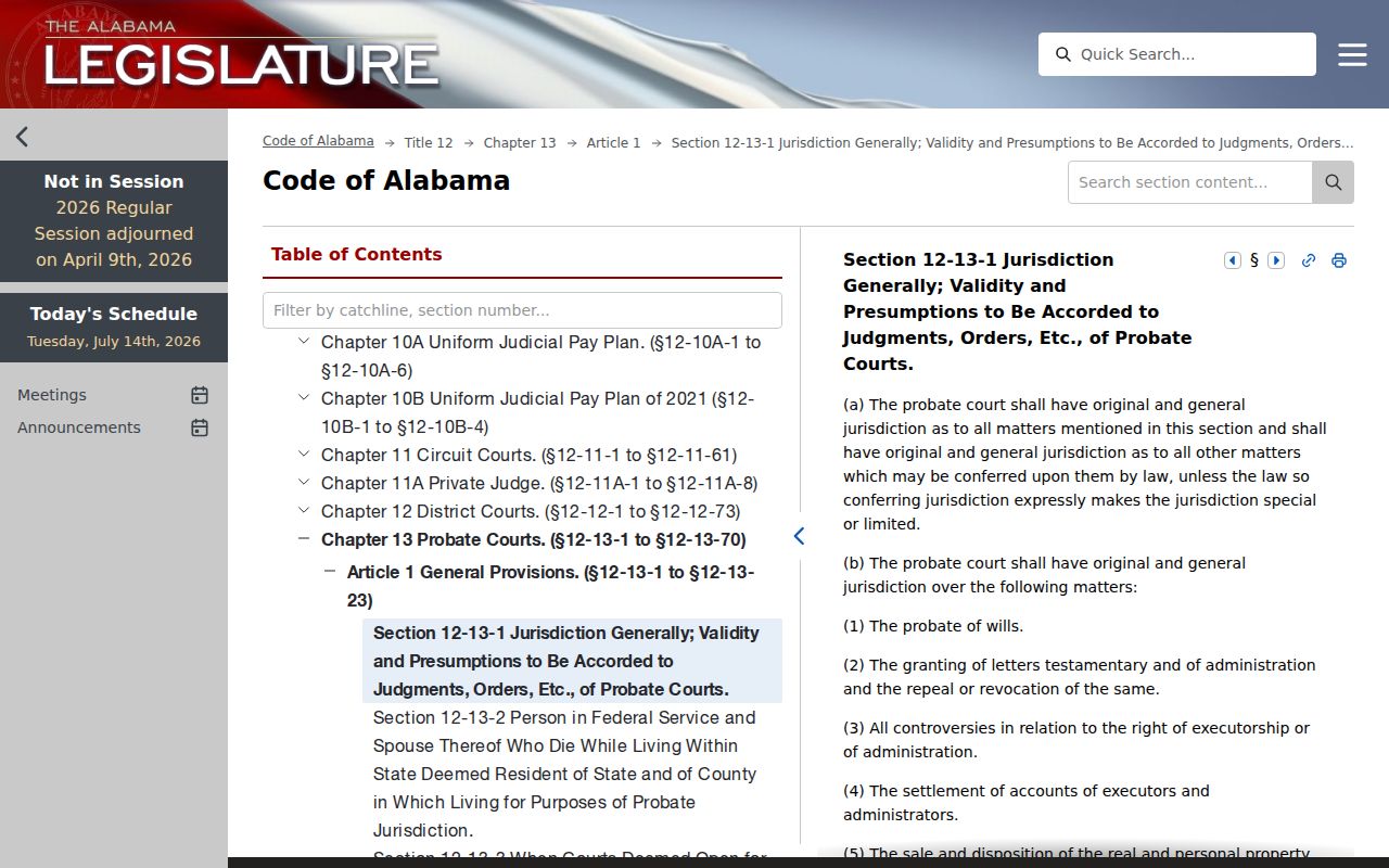 Washington County District Court compared with Alabama Probate Court jurisdiction