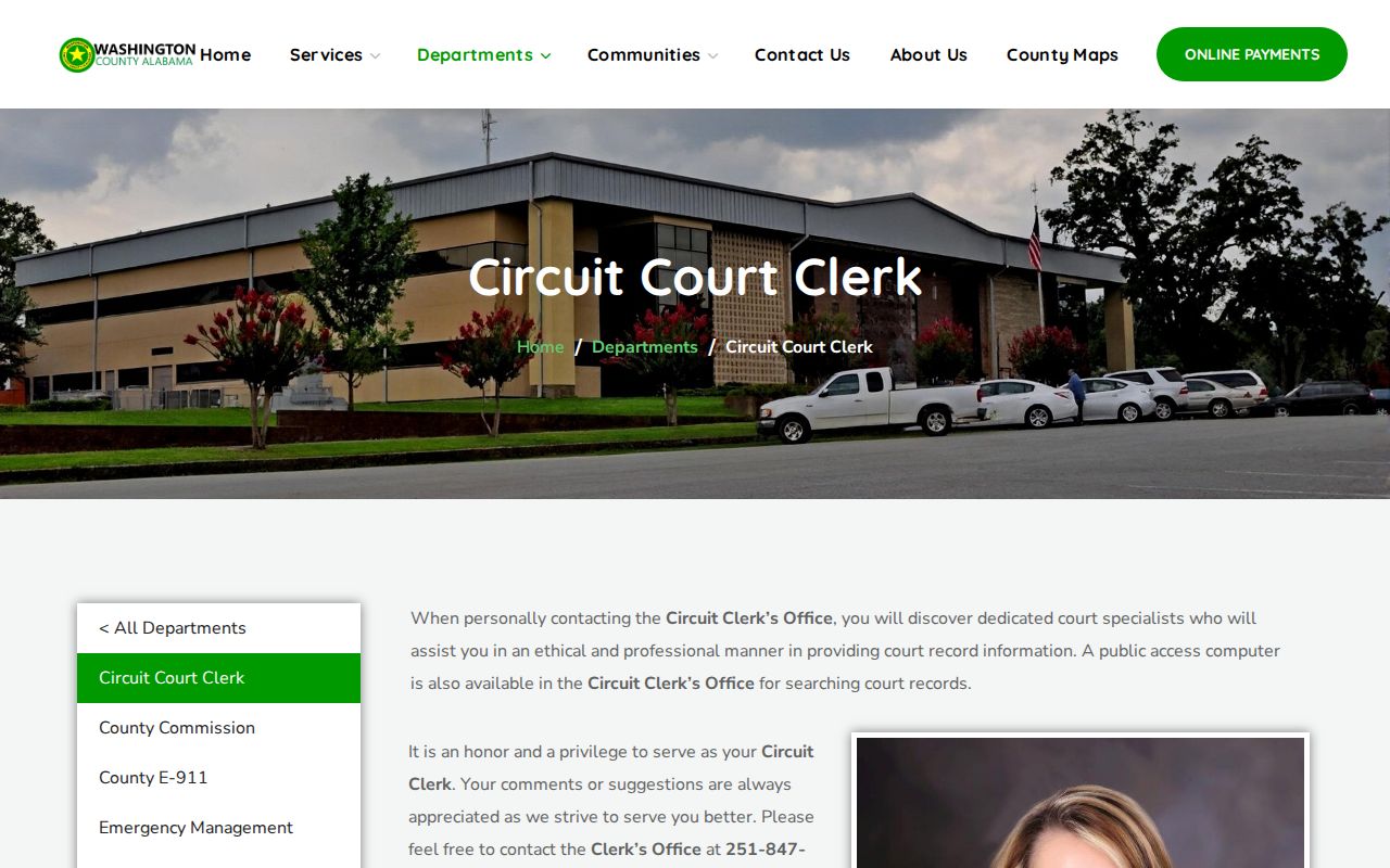 Washington County Court records Circuit Clerk access page