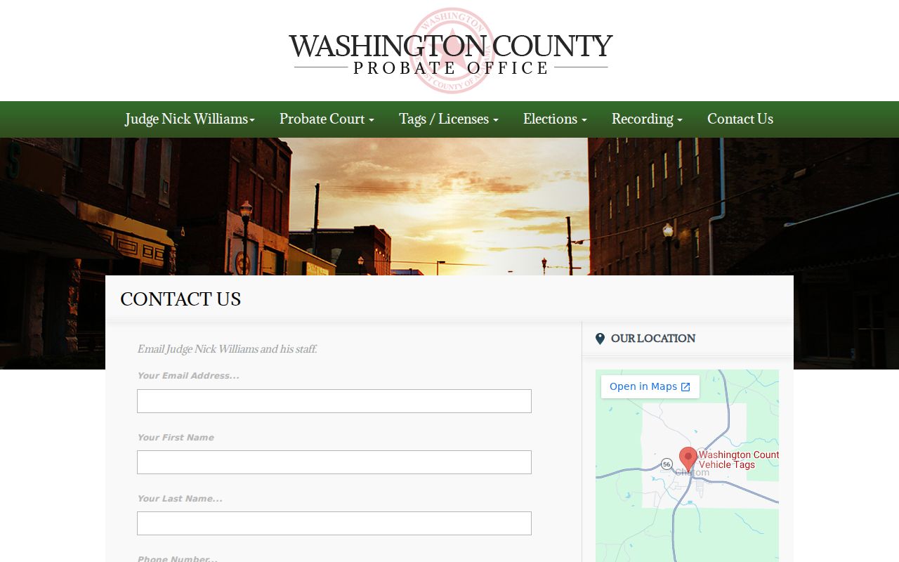Washington County marriage and divorce records Probate contact form