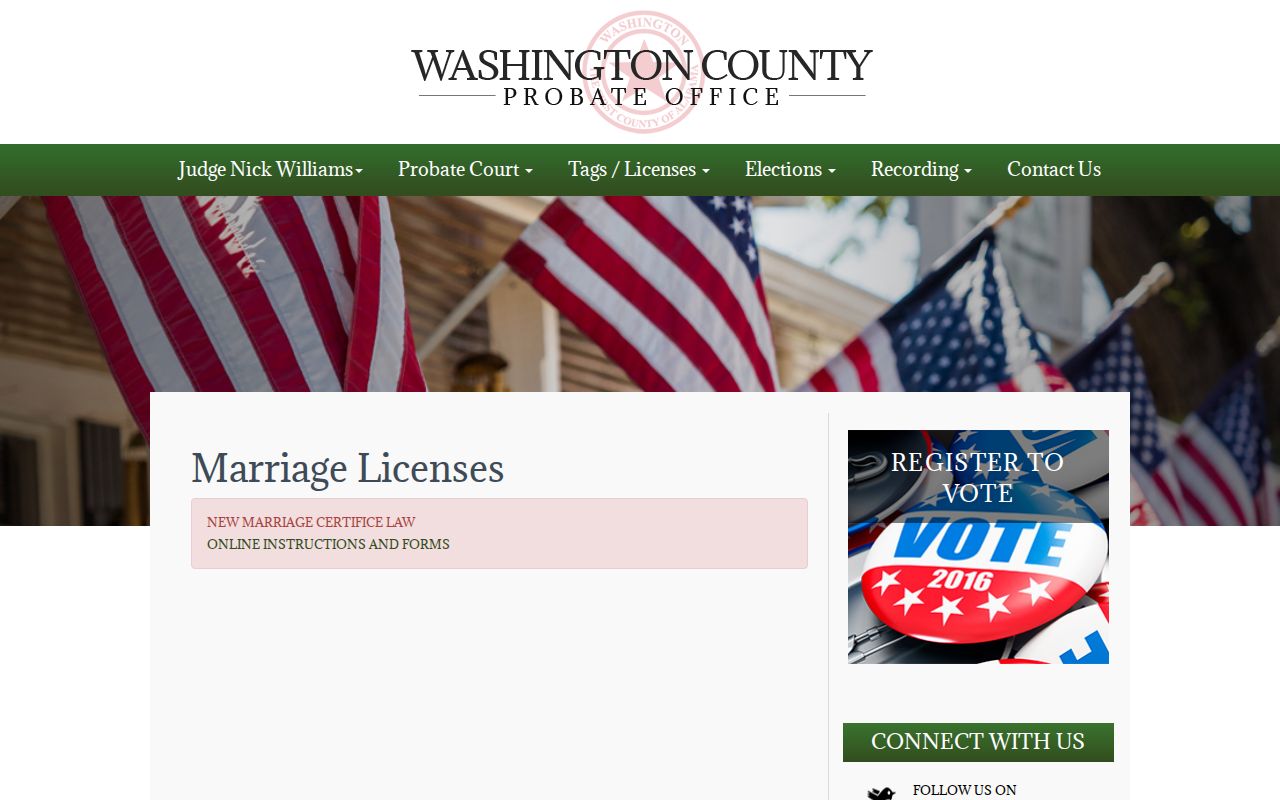 Washington County marriage and divorce records Probate marriage certificate page