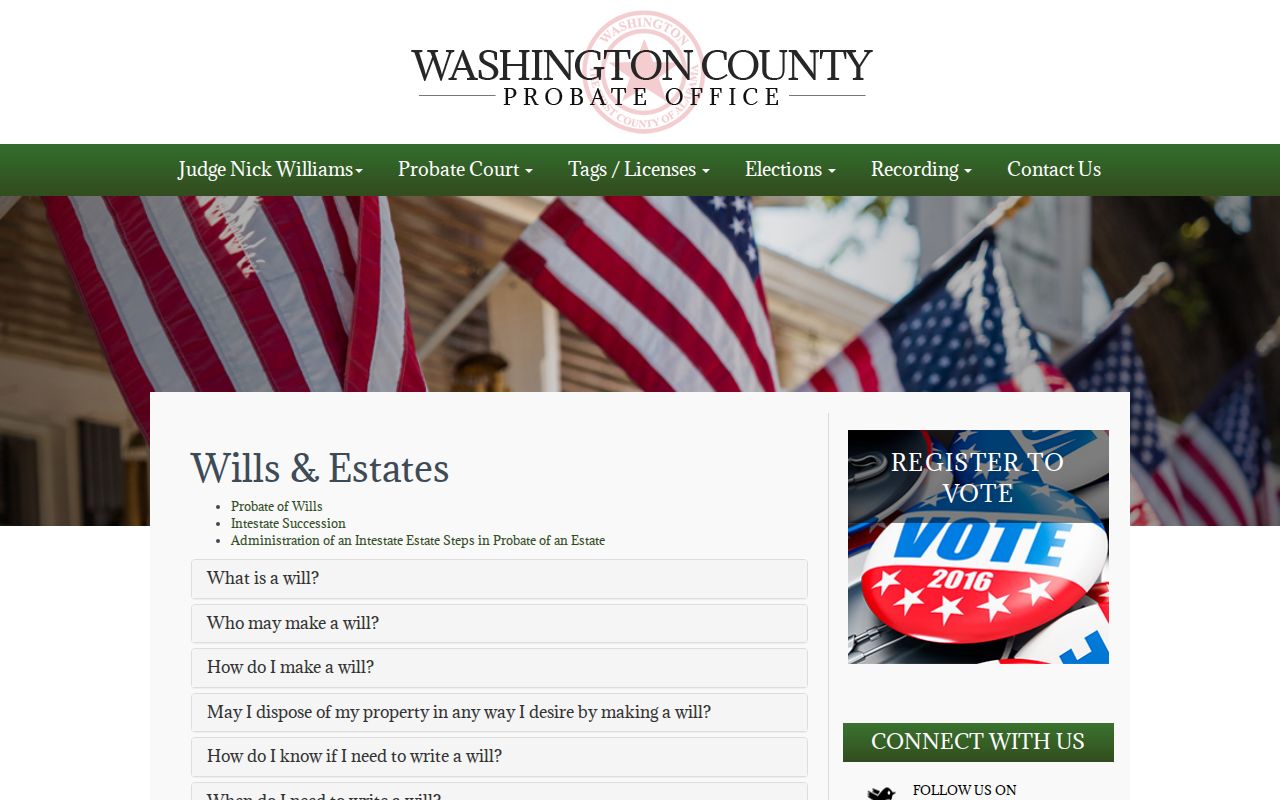 Washington County probate records wills and estates FAQ