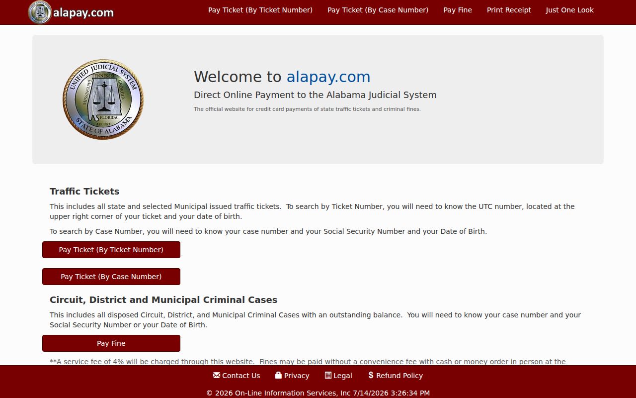 Washington County traffic court records official Alapay payment portal