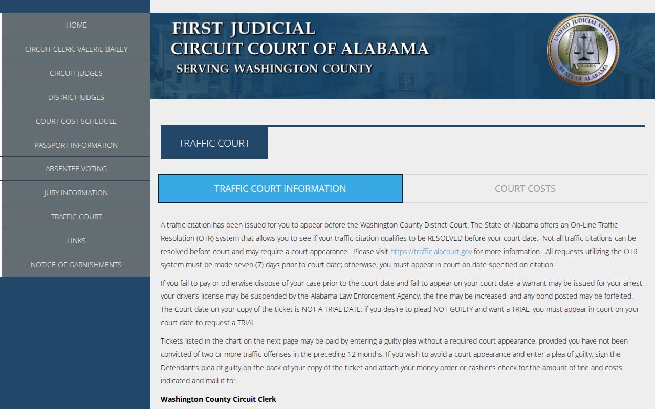 Washington County traffic court records official traffic instructions